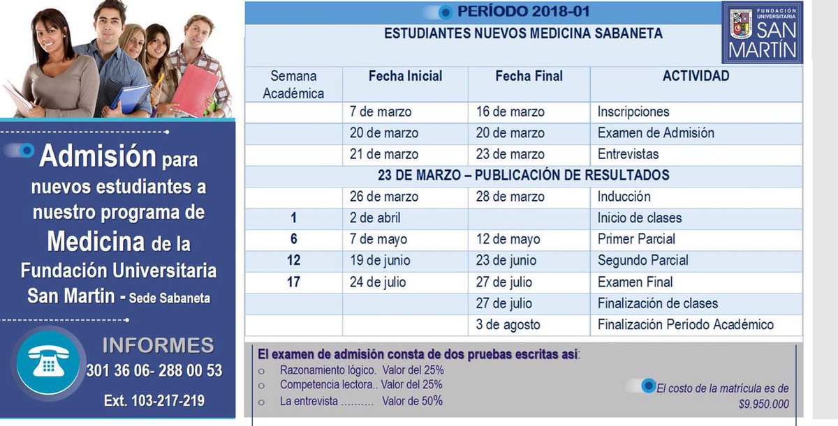 Fusmmedicina's tweet photo. Recuerde que se encuentran abiertas las inscripciones a la Facultad de Medicina sede Sabaneta @Fusmmedicina https://t.co/XnJwIAgnWw