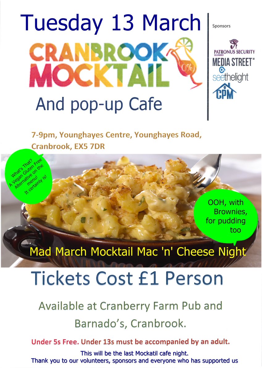 Join us for Cranbrook's last Mocktail café night on Tuesday 13 March. A big thank you to everyone who has supported these nights,  to those who have sponsored it over the last year and a massive thank you to all our fantastic volunteers, especially all the young volunteers.