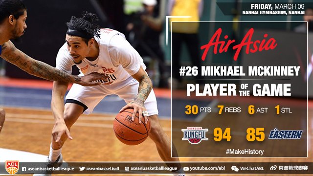 .@AirAsia Player of the Game <a href="/M_McKinney10/">Mikh McKinney</a> completes an all-around game with 30 points, 7 rebounds and 6 assists!

#ABL8
#MakeHistory
