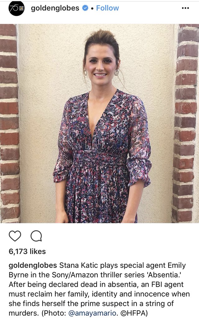 PolymerGirl23's tweet image. To the Hollywood Foreign Press Association: I submit for your consideration Stana Katic (Absentia), Best Actress in a Limited Series or Motion Picture made for Television. #WhereIsTheEntryForm