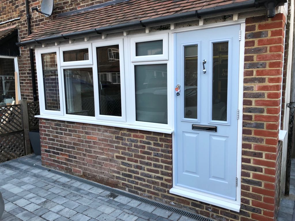 Before and after of an installation of a porch installed this week. 

White <a href="/Aluplast_com_pl/">aluplast</a> upvc windows and a duck egg blue <a href="/SolidorLtd/">Solidor</a>  <a href="/UltionLock/">Ultion</a>