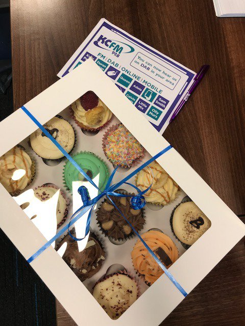 Thanks to @KCFM998 &amp; <a href="/djdaledixon/">Dale Dixon</a> for calling into Good Travel Management today to present us with our #Takethecake prize of 12 lush <a href="/SnSCakesltd/">Sugar n Spice Cakes</a> cupcakes!