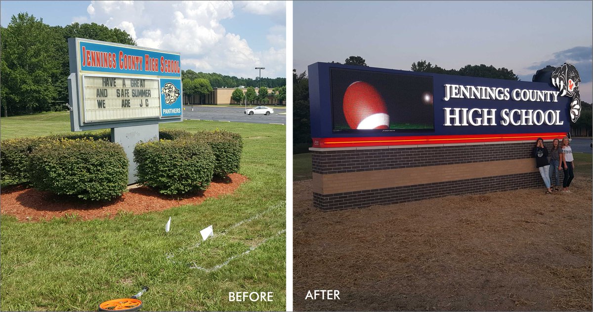 GreenSignCo's tweet image. What an AMAZING upgrade!! Visit our Image Makeovers page for more great improvements. 
greensignco.com/image-makeover… 
#electronicmessagecenter #schoolsigns #jenningscountyhighchool #jchs