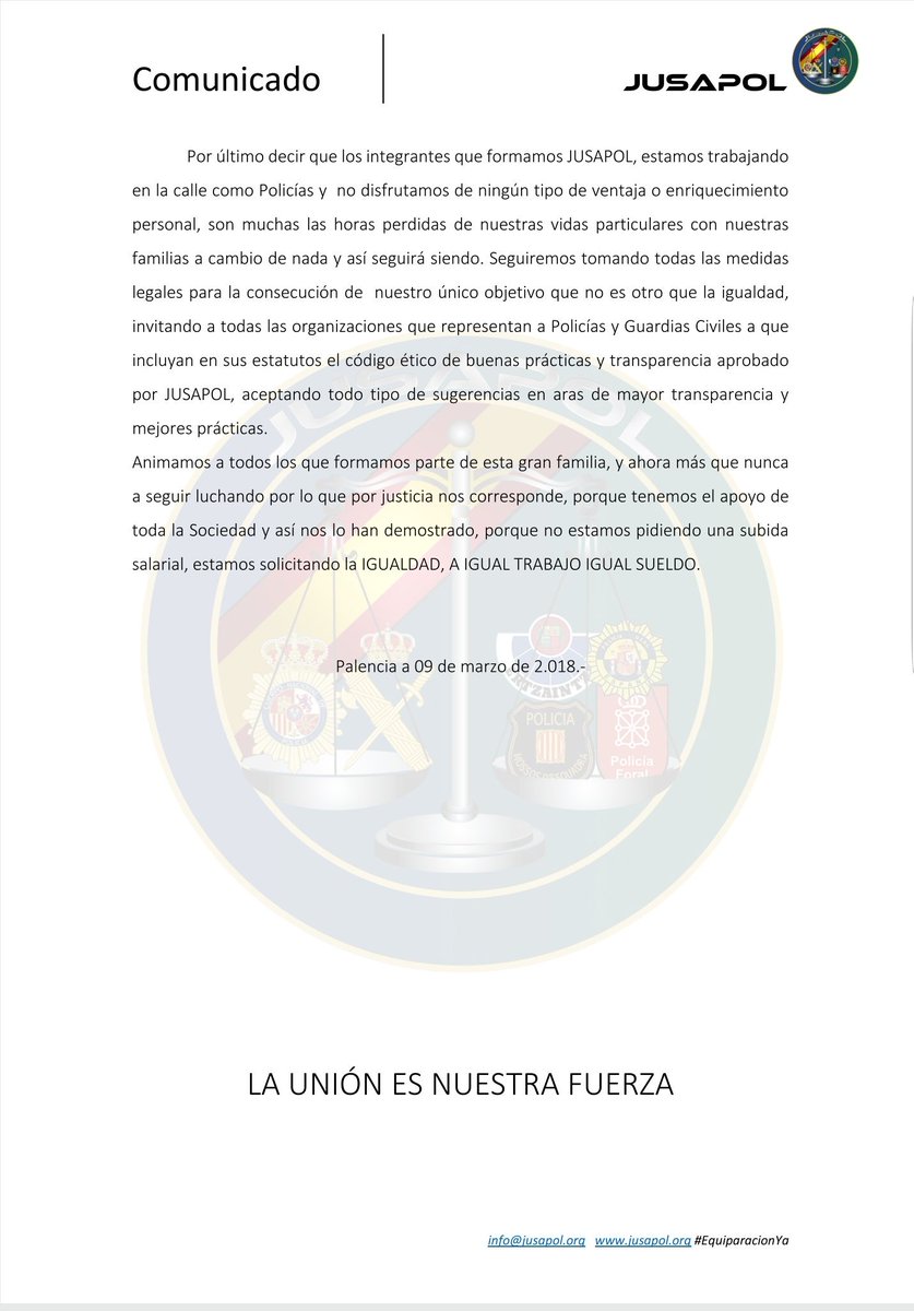 jusapol's tweet photo. 📢🏴COMUNICADO

Por compromiso con nuestra reivindicación de #EquiparacionYa 
Porque nos han engañado más veces
Porque nos vemos obligados
Porque no queremos ni podemos abandonar a nuestros veteranos.
Por un cambio en el modelo de representación sindical y asociativo https://t.co/MSaVgxPDXz