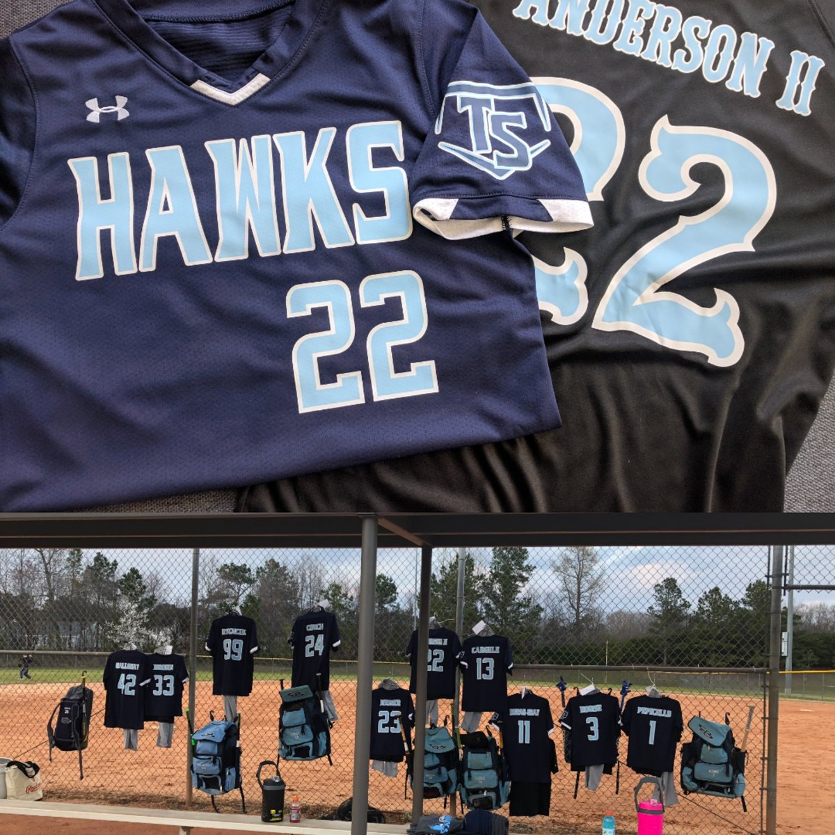 tshawksbb's tweet photo. New uniforms are ready to roll! Sporting navy & black this season with a sweet new #TriangleSports logo on the sleeve. #GoHawks https://t.co/loY7puHwux
