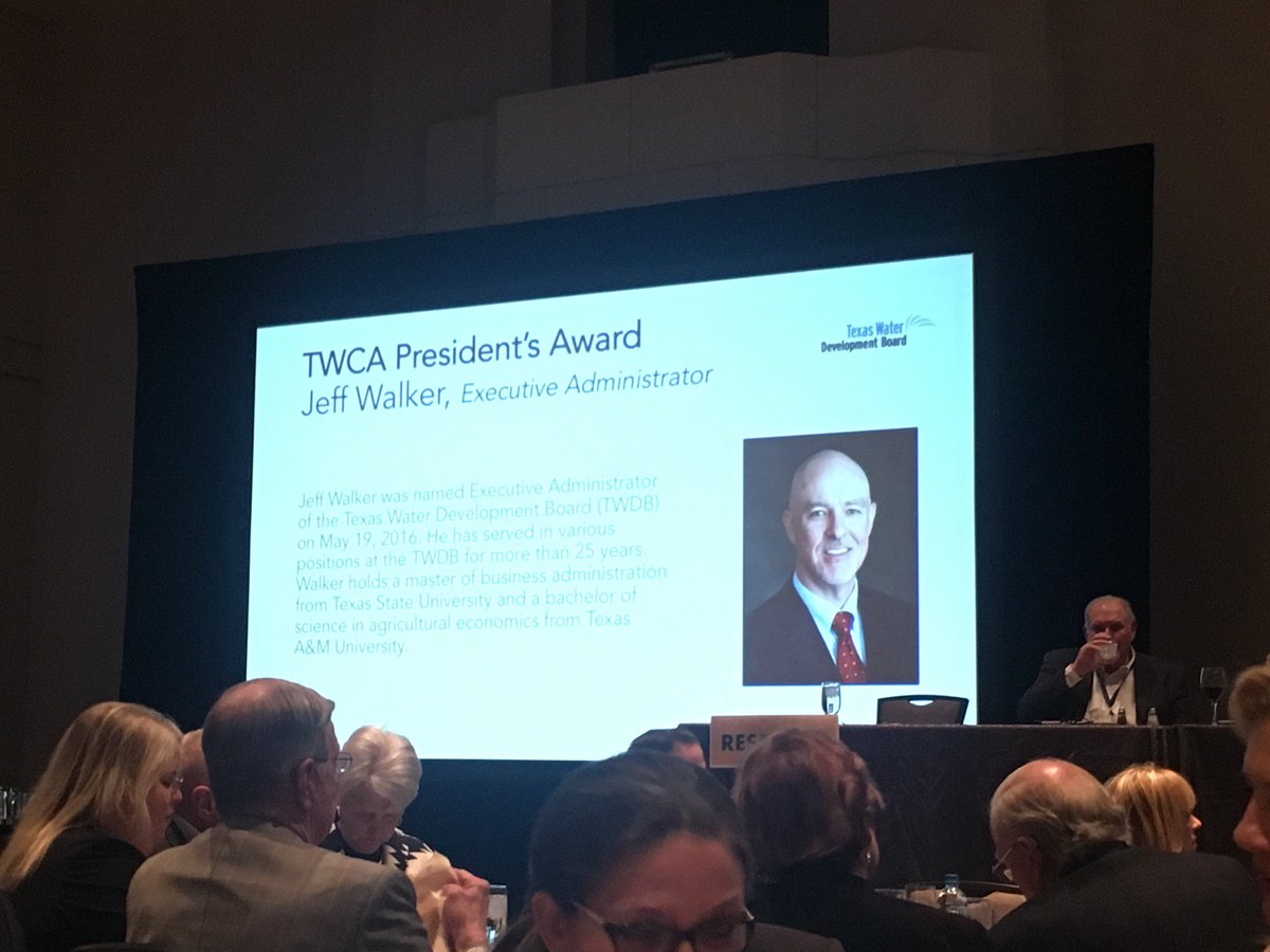 twdb's tweet image. Congratulations to our Executive Administer @twdb_Jeff Walker! He was presented with the @TexasWCA’s President’s Award during the association’s 74th annual convention last night. Well done! #TWCA2018AC