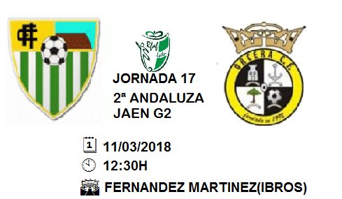 OrceraCF's tweet photo. "Penúltima jornada de liga en la que visitamos al Ibros que se juega ante nosotros ser campeón(ascenso directo) o tener que buscarlo en el PLAY OFF"
📆11/03
J17 #2ªAndaluzaG2 Jaen Senior
Ibros C.F. 🆚 Orcera C.F.
⏰12:30 
🏟️Municipal Fernandez Martinez https://t.co/D3RPjogQzI