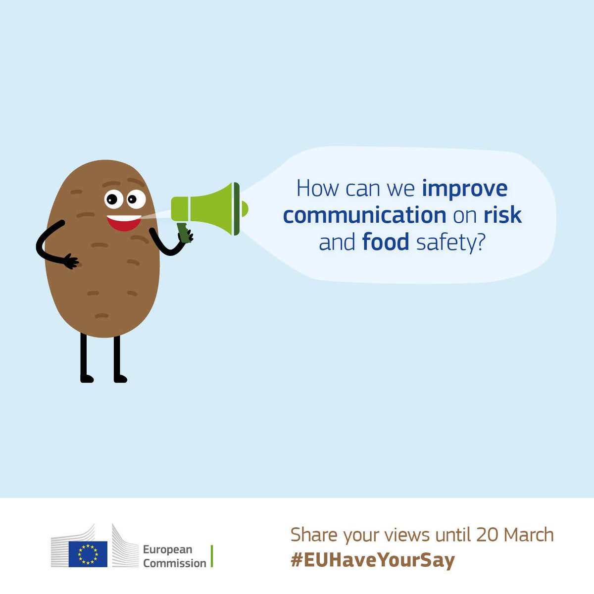 Do you have an opinion on how we assess and manage risk along the food chain? 
   
#EUHaveYourSay – public consultation open until 20 March 2018 → europa.eu/!YB33Pv 
   
#EU #foodsafety #ECI #glyphosate #EFSA #BetterRegulation