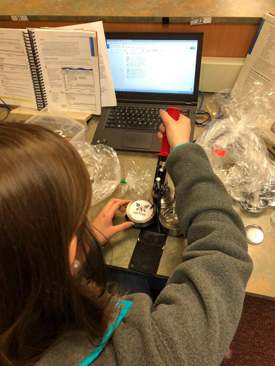 molly_barney04's tweet photo. Getting Kure4Kensi buttons ready for the Pelion Area Schools Showcase! K4K buttons will be available at the Business Ed table for $2. #PHSDECA @PelionPanthers https://t.co/vppukBO6Ct