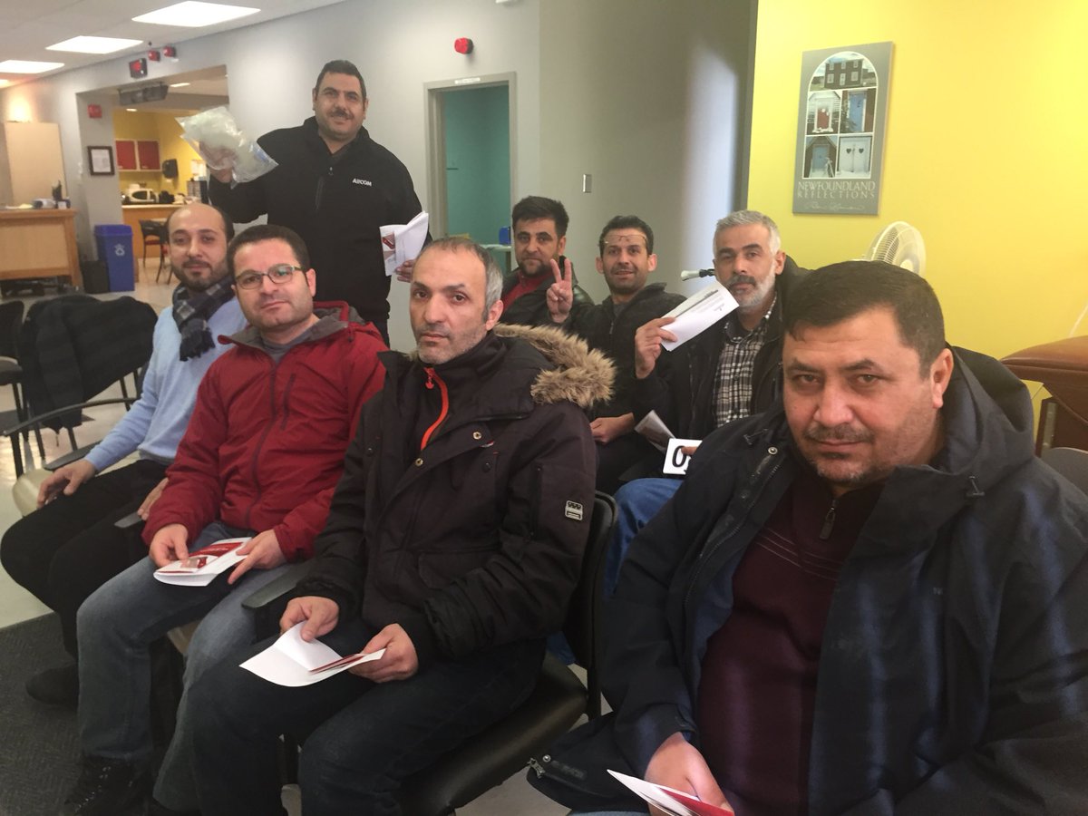 zachgoudie's tweet photo. Randomly decided to give blood today and look who I ran into: students from Holy Trinity High in Torbay, AND a group of Syrian refugees who organized themselves to donate, and brought a touching letter. Seems I need to be coming here more often! @CBCNL. @CABloodServices https://t.co/quahmAZq3p