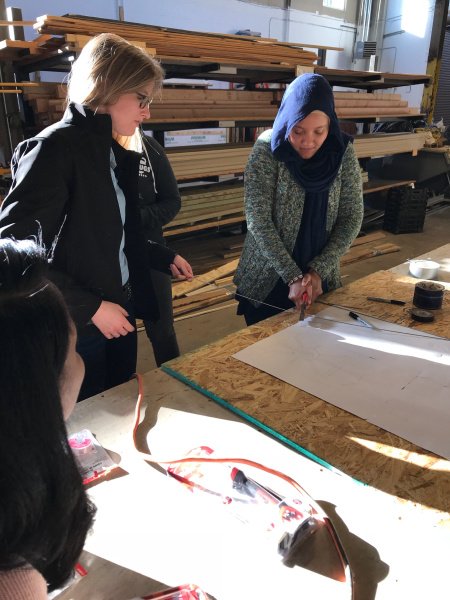 Turner_ATLCAR's tweet photo. Got the chance to spend part of Women in Construction Week with the students at the @ACEMentorATL Habitat for Humanity location. The students created a scale model of a security door by soldering rods of steel together. The finished product looked amazing! @turner_talk https://t.co/HbBt0Frer9