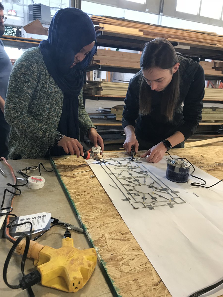 Turner_ATLCAR's tweet photo. Got the chance to spend part of Women in Construction Week with the students at the @ACEMentorATL Habitat for Humanity location. The students created a scale model of a security door by soldering rods of steel together. The finished product looked amazing! @turner_talk https://t.co/HbBt0Frer9