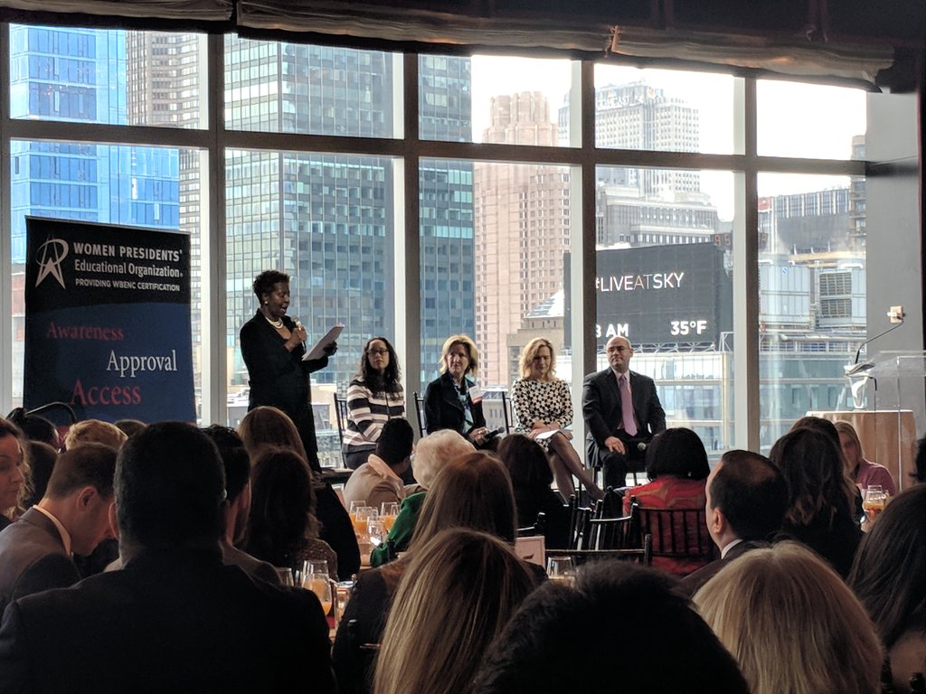 Artech_LLC's tweet photo. Changes and Opportunities on the Horizon panel during @WPEONYDC festuring panelists Diana Domenech of AIG, Jayne Millard of Turtle &amp; Hughes, Barbara Hicks of Bank of America, and Fernando Hernandez of Microsoft #WPEOChanges https://t.co/WXOiUUN6iE
