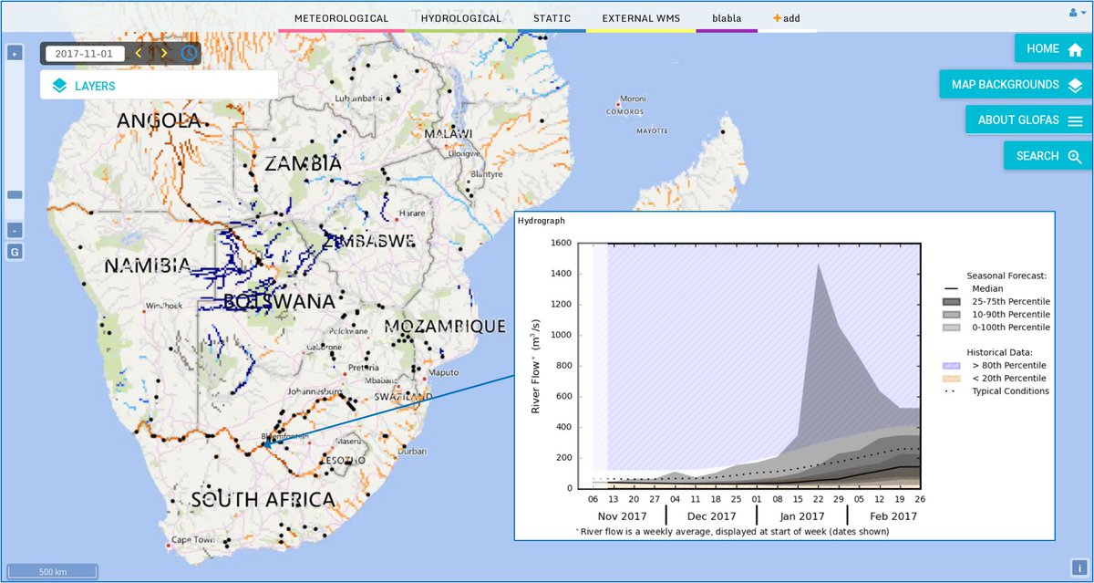 ECMWF's tweet photo. The GloFAS seasonal outlook issued in November indicated continuing drought conditions across South Africa. To help shape the future of GloFAS, come along to the workshop on hydrological services for business, 8–9 May 2018 at ECMWF. https://t.co/dYAroifiXk https://t.co/IAgGHUIFKx