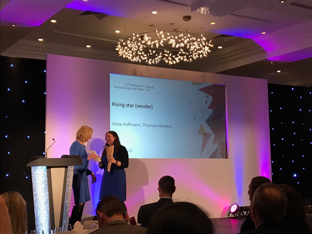 .<a href="/hella_hoffmann/">Hella-Franziska Hoffmann</a> accepting her rising star waters technology award! So well deserved! <a href="/thomsonreuters/">Thomson Reuters</a> #WomenInTechnology
