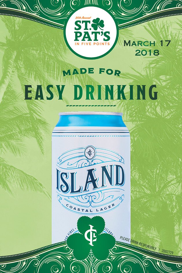 CheersSC's tweet photo. #Columbia: Saturday, March 17th is St Patrick’s Day! Join us, @Island_Lager &amp; 40,000 of your friends to see @sustoisreal on the #IslandCoastalLager stage at 5pm! #ICL #TakeItEasy #ReallyGoodBeer #StPatsInFivePoints #CheersSC https://t.co/r0MMdGoRvp