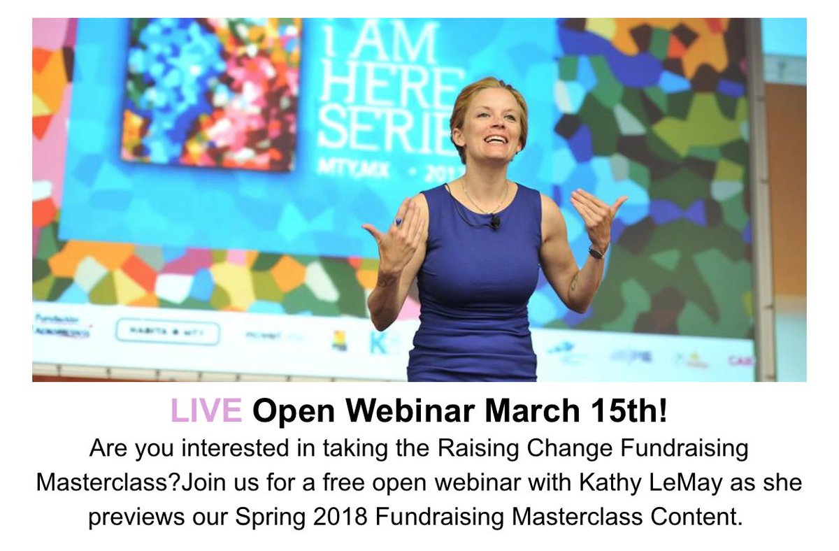 RaisingChange's tweet image. Join Founder and CEO Kathy LeMay on March 15th at 12pm as she previews our 2018 Fundraising Masterclass. Fundraisers, learn how to raise more money in 2018 for your critically important work. Register here:
zoom.us/webinar/regist…