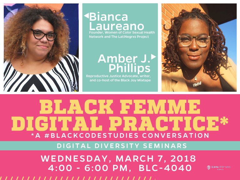 hyenatradc's tweet photo. Black femme professors blessed my entire week! Thank you @jmjafrx for inviting me to be apart of @JohnsHopkins' #BlackCodeStudies and #UnboundJHU conversations this week. I learned so much! And shout out to @LatinoSexuality for reminding all of us that #BlackFemmesSaveLives. https://t.co/C2Dvh980Fg