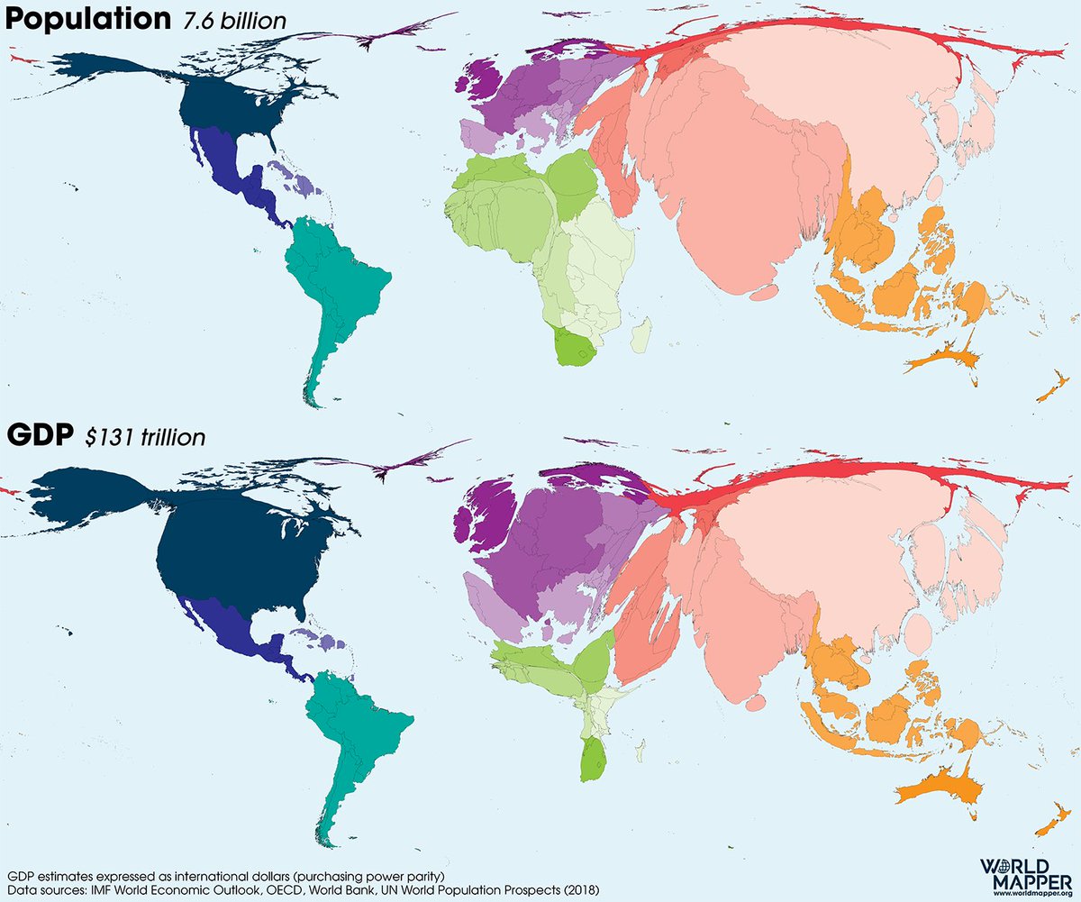 simongerman600's tweet photo. #Map shows the countries of the world resized by GDP and population. Source: https://t.co/uXRbEqVYFq https://t.co/hFU7R9L2JL