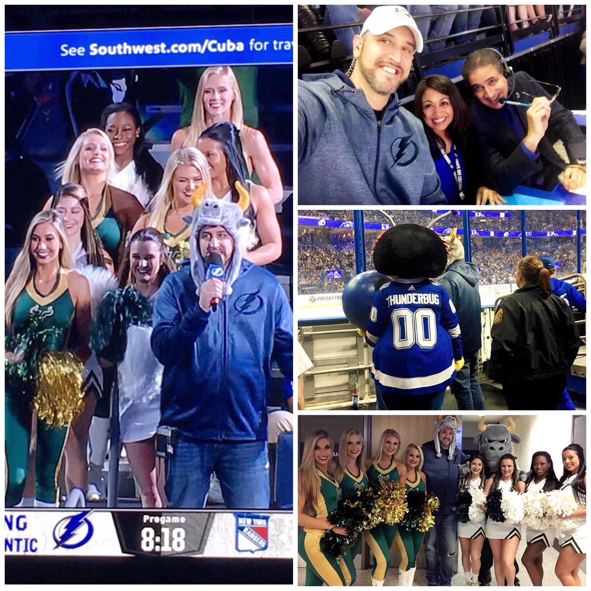 GregWolfTBL's tweet photo. Some of the sights from #USFNight at the @tblightning game last night as our #Bolts did WORK on the @NYRangers! #BullsNation & #BoltsNation together is an unstoppable force! Thanks @RockyD_Bull, @USFSundolls1 & @USFAllGirlCheer for helping get the building fired up! #GoBolts🤘🏽 https://t.co/ERWYEcv3HE