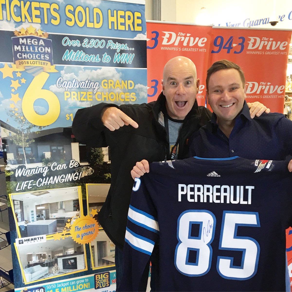 943TheDrive's tweet photo. Come down to @LD_StVital  before 1 to enter for this signed Mathieu Perreault jersey (once held by @StBMegaMillion Foundation CEO Vince Barletta!)!! It’s #stbmegamillionchoices Early Bird Deadline Day!! - @flyingkp #KPDrive https://t.co/6rgsdOdPbR