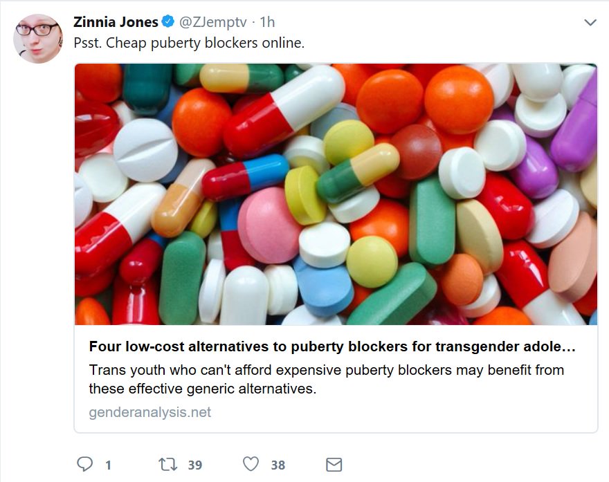 Image result for transactivist pushes off label drugs to children twitter