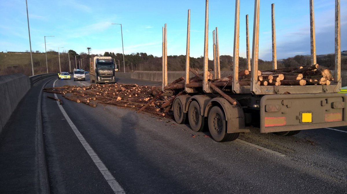 The A69 is closed near to Haltwistle after a trailer detached from a lorry, spilling its load onto the road. The logs caused a one vehicle collision but nobody has been seriously injured. The road will be closed in both directions with diversions through Haltwistle are in place.
