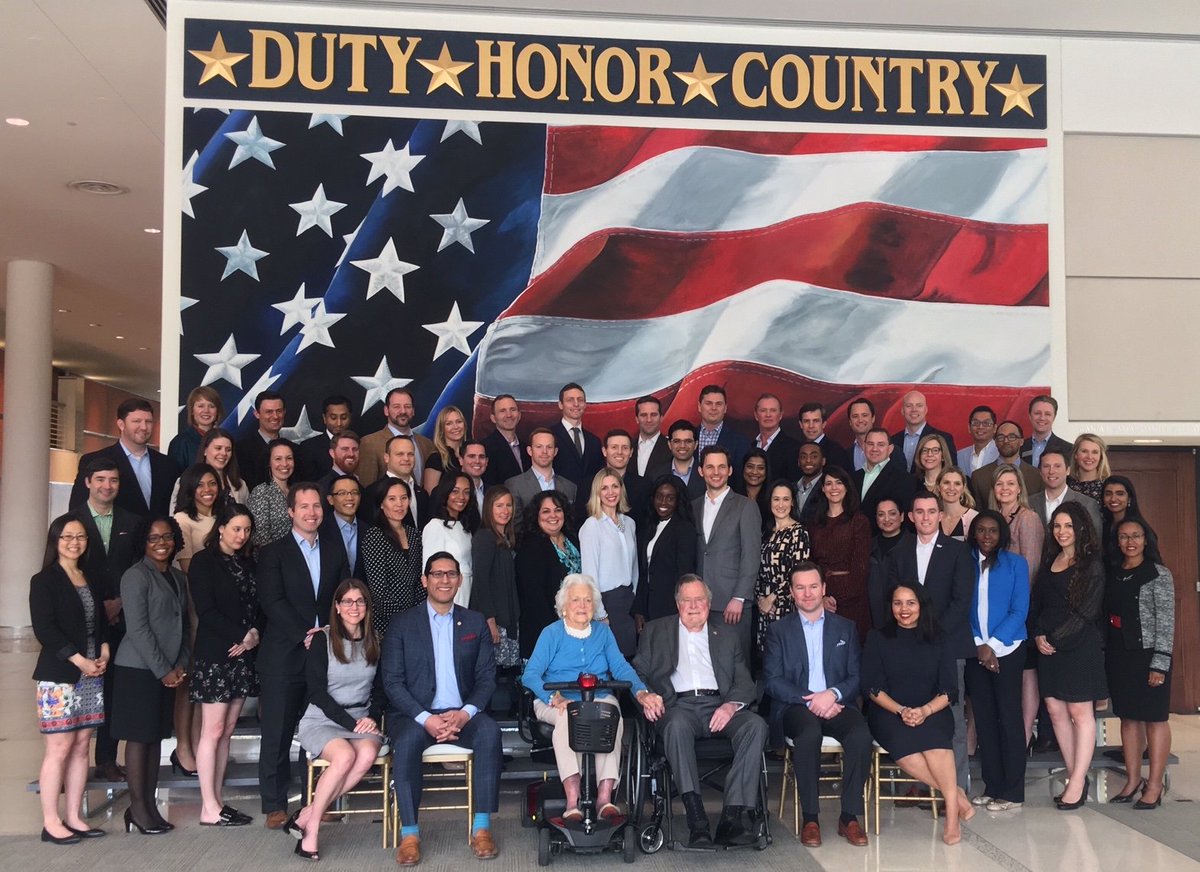 George Bush (@georgehwbush) on Twitter photo Barbara and I are even more optimistic about our country's future after meeting the remarkable men and women in this year's <a href="/PLSprogram/">Presidential Leadership Scholars</a>. Very proud of this innovative partnership between <a href="/TheBushCenter/">George W. Bush Presidential Center</a> <a href="/ClintonCenter/">Clinton Presidential Center</a> @Bush41 <a href="/LBJLibrary/">LBJ Library</a>. Barbara and I are even more optimistic about our country's future after meeting the remarkable men and women in this year's <a href="/PLSprogram/">Presidential Leadership Scholars</a>. Very proud of this innovative partnership between <a href="/TheBushCenter/">George W. Bush Presidential Center</a> <a href="/ClintonCenter/">Clinton Presidential Center</a> @Bush41 <a href="/LBJLibrary/">LBJ Library</a>.