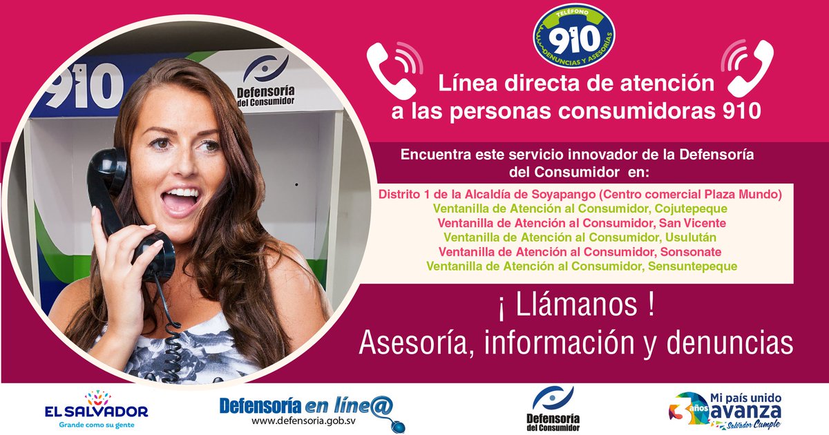 Defensoria_910's tweet photo. Si necesitas asesoría o dar aviso a la #DefensoríadelConsumidor porque algún proveedor violentó tus derechos, llámanos al #Telefono910
Cuentas con este servicio gratuito en las casetas ubicadas en estas gobernaciones departamentales https://t.co/IlrnCxq6c6