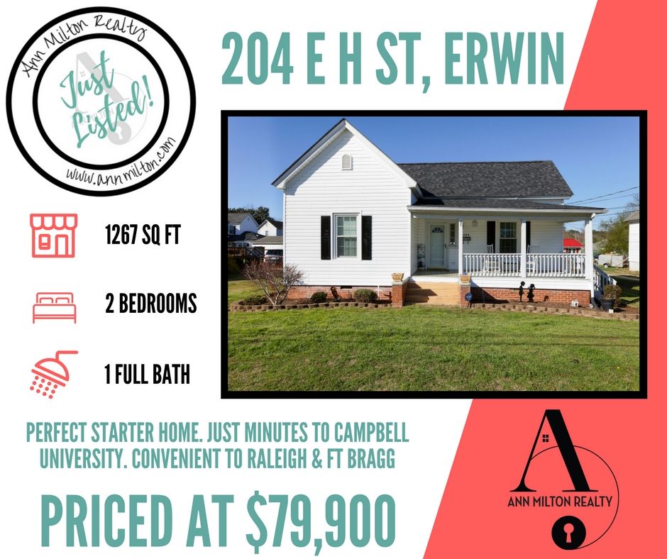AnnMiltonRealty's tweet photo. New Listing in Erwin - 204 E. H. Street. This cute ranch offers 2 bedrooms 1 full bath. Floor plan offers living room, kitchen, and dining area. Detached 2 car garage out back, along with out building. #annmiltonrealty #erwin #newlisting #perfectstarterhome #lovewhereyoulive https://t.co/uLn2DlV5Gi