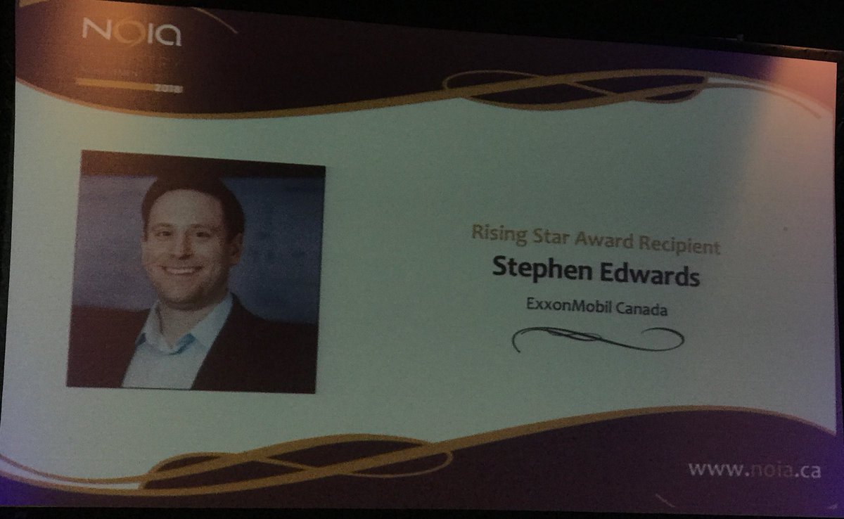 GerriLynnMackey's tweet photo. NOIA's Rising star award goes to Steven Edwards of ExxonMobil Canada. @VOCMNEWS https://t.co/J1Mu4IZdUu