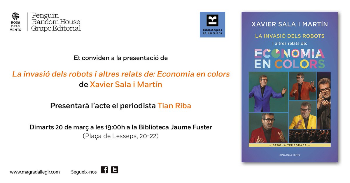 XSalaimartin's tweet photo. Vols assistir a la presentació del meu nou llibre "La Invasió dels Robots i altres Relats"? Serà el proper dia 20 a la Biblioteca Jaume Fuster de Barcelona (Plaça Lesseps 22). Parlaré de l'EFECTE COLIBRÍ a la innovació i el futur de l'espècie humana. També parlarà el @TianRiba! https://t.co/RZwCVAHnDu
