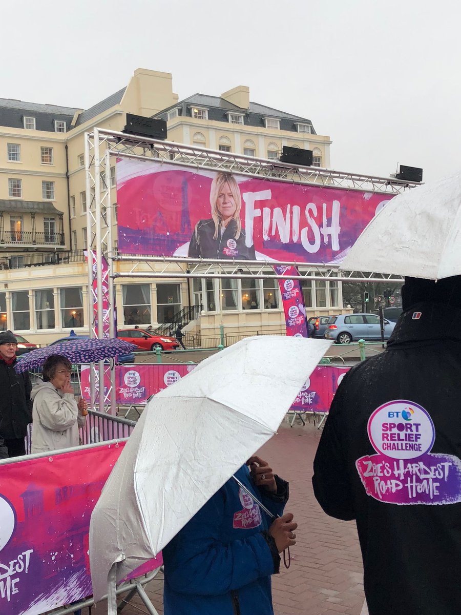 At the finish line waiting to welcome back <a href="/ZoeTheBall/">Zoe Ball</a> after her epic 352 mike cycle for #HardestRoadHome #mentalhealth  please donate at text Zoe to 70210