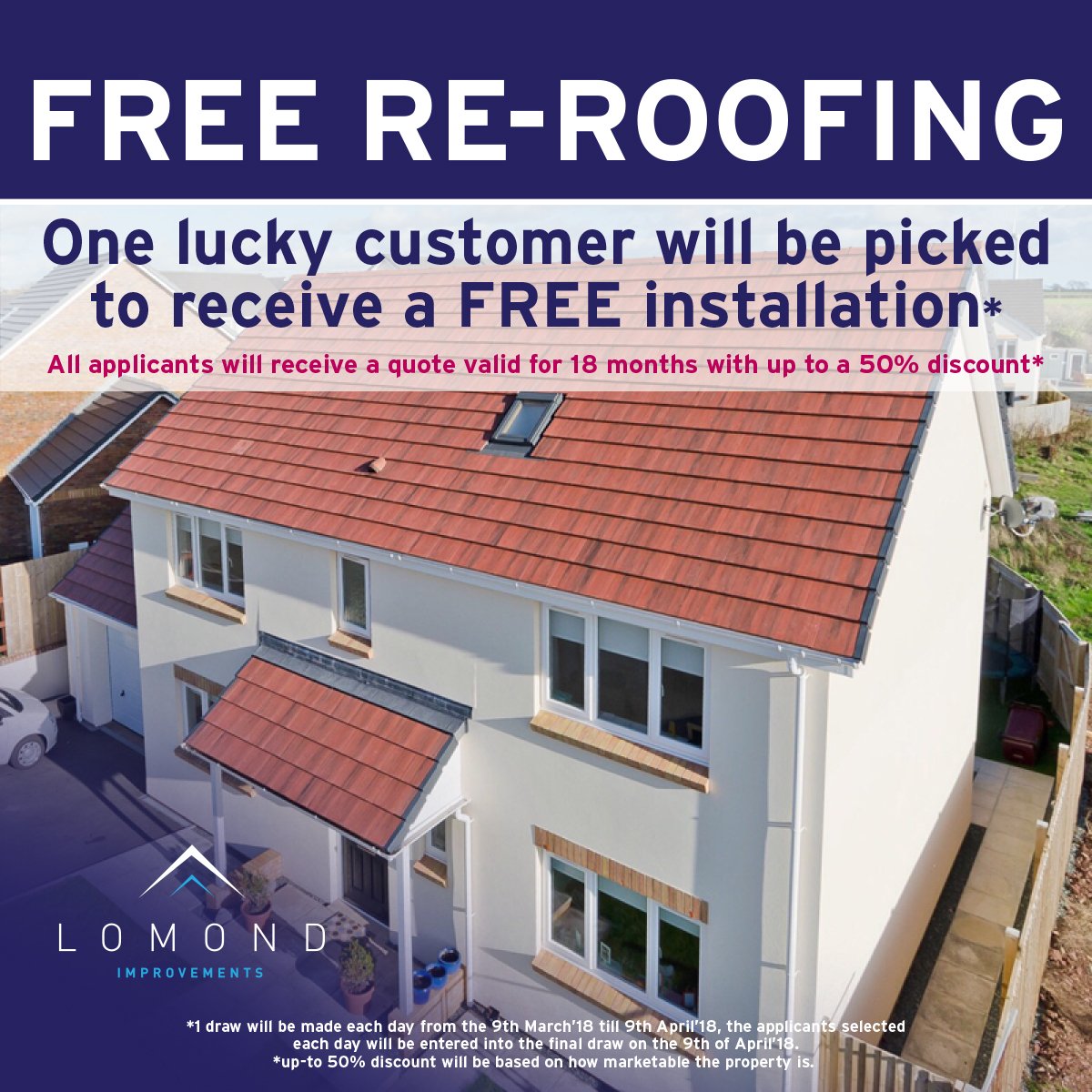 LomondImproves's tweet photo. Apply now for your chance to #WIN a #FREE #Roof or #Roughcast for your property!
Like &amp; share our post on #FB &amp; click on the link to enter your details. https://t.co/43oTDP2QbW You’ve got to be in it to win it! #FridayFeeling
Terms and conditions apply, see website for details https://t.co/aSUd12BxjY