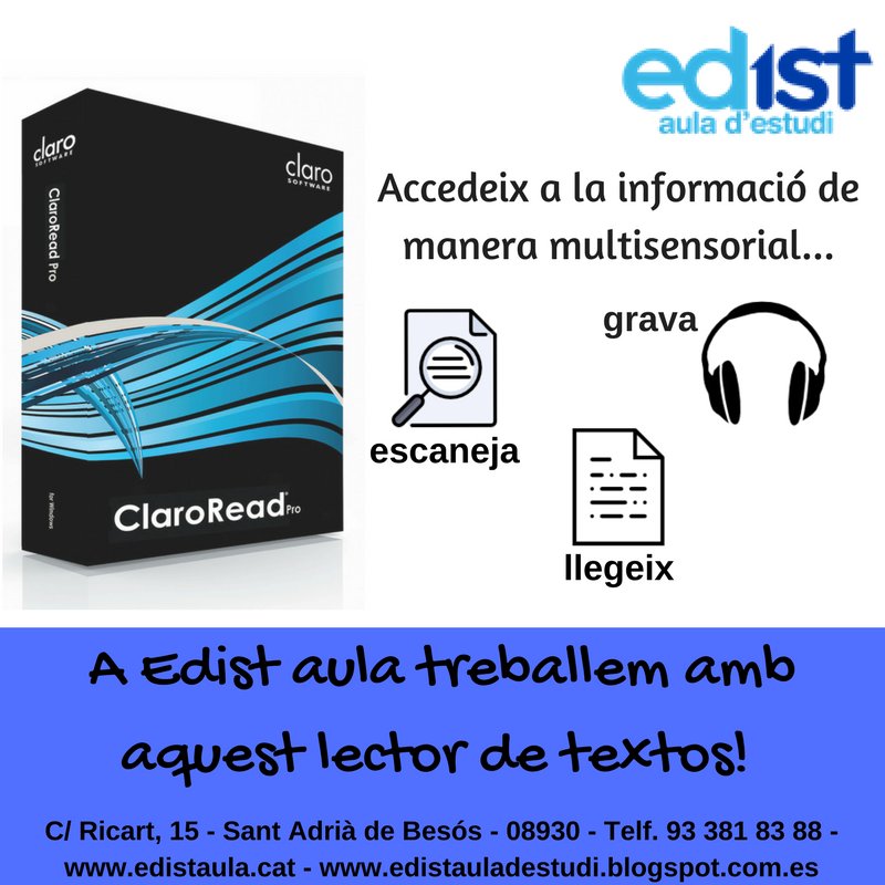 AulaEdist's tweet photo. ClaroRead ens permet escanejar documents, passar-los a Word i escoltar-los. Oferint informació de manera multisensorial. Si tens dificultats per a poder llegir, és el teu programa! 😄👍 El podeu trobar a la web d'Integratek #edistaula #dislexia #reforç #lectura #secundaria #batx https://t.co/n2G3aprBMt