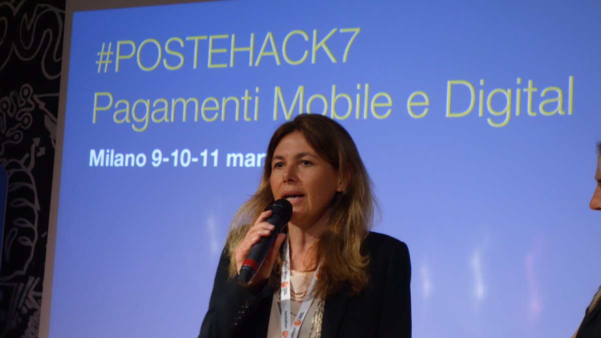 PosteItaliane's tweet photo. #Postehack7 Gigliola Falvo: apriamo le porte all’innovazione! Favorire la contaminazione con i giovani talenti è una priorità per Poste Italiane per essere sempre attenti ai bisogni dei clienti e realizzare soluzioni digitali semplici da utilizzare tutti i giorni https://t.co/bFUXhmwtIJ