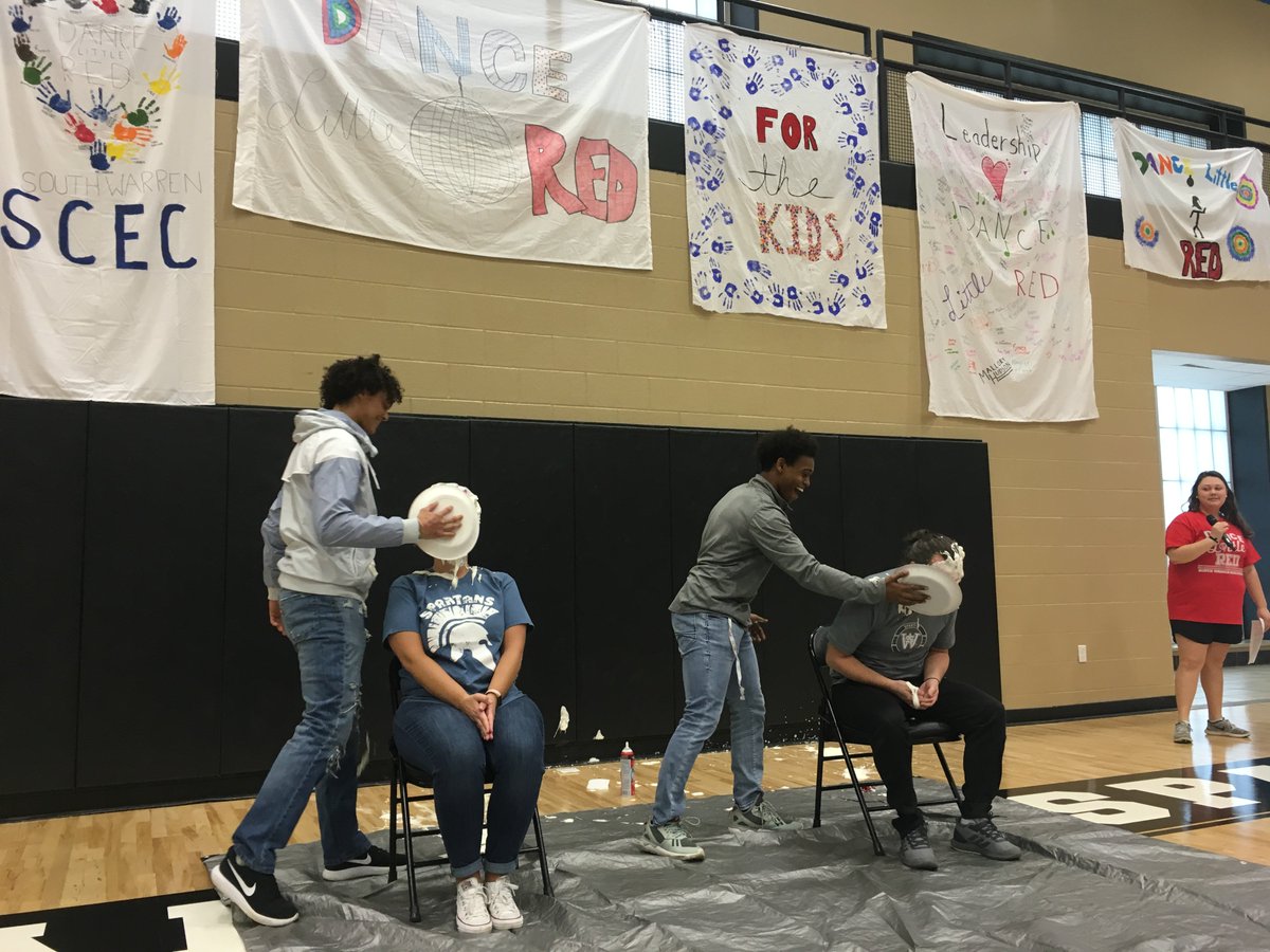 SouthWarrenHigh's tweet photo. Special thanks to Ms. Houchins and Mr. Alexander for taking a pie in the face for #DanceLittleRedSW https://t.co/DYkXt5ZSDP