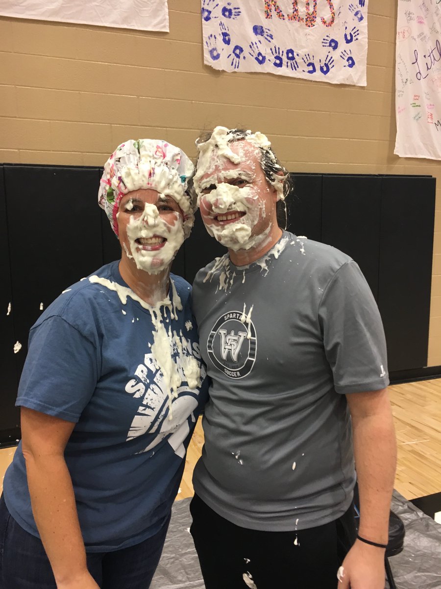 SouthWarrenHigh's tweet photo. Special thanks to Ms. Houchins and Mr. Alexander for taking a pie in the face for #DanceLittleRedSW https://t.co/DYkXt5ZSDP
