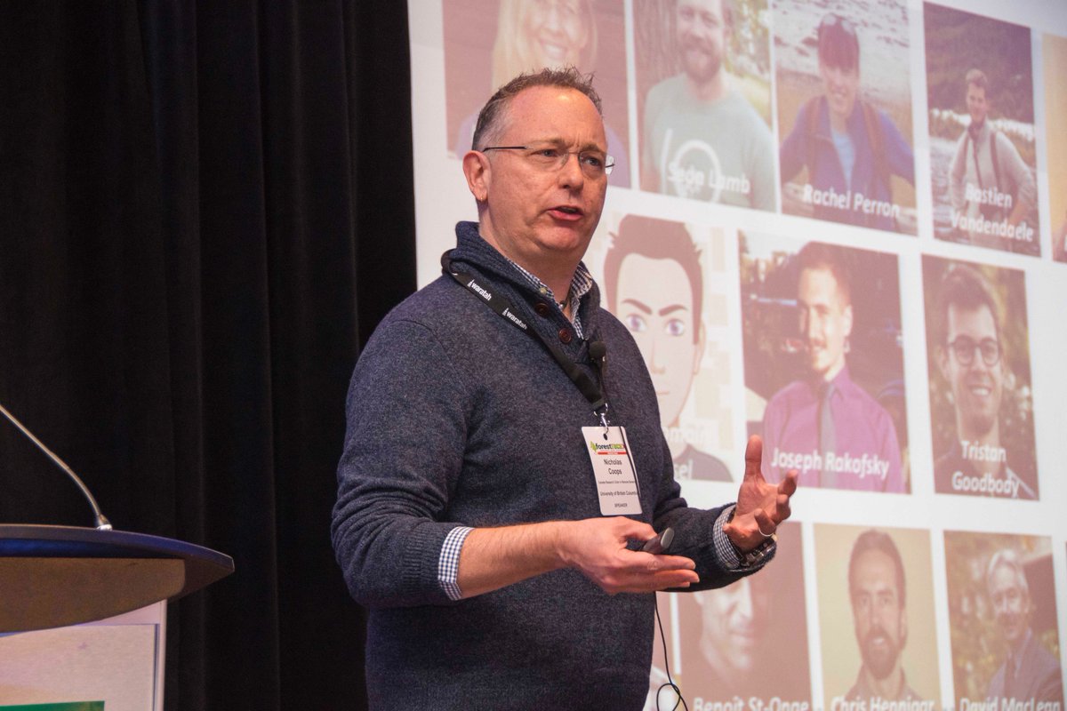 TreeFrogNews's tweet photo. Dr. Nicholas Coops from @ubcforestry gave a passionate and enthusiastic plug for industry to hire his graduate students at #ForestTECHX https://t.co/flOaxdyvH9