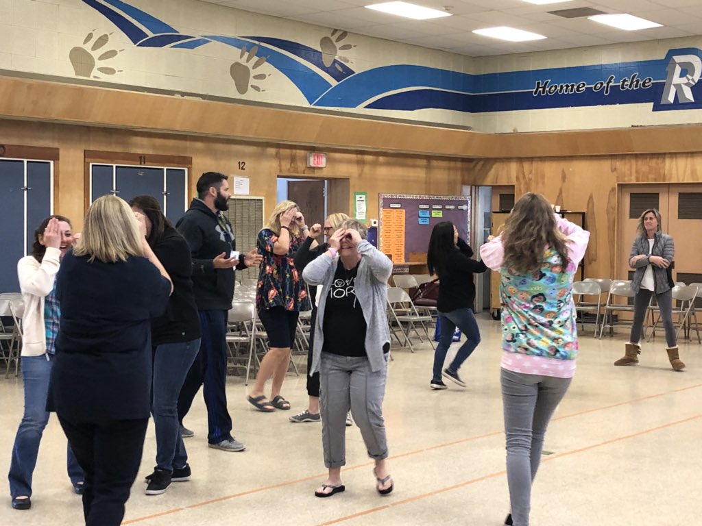EdtechBUSD's tweet photo. #NoKids it is PD day. Elementary teachers learning new PE games! #Bonitians #cyclopsTag https://t.co/NAmBUWB7WB