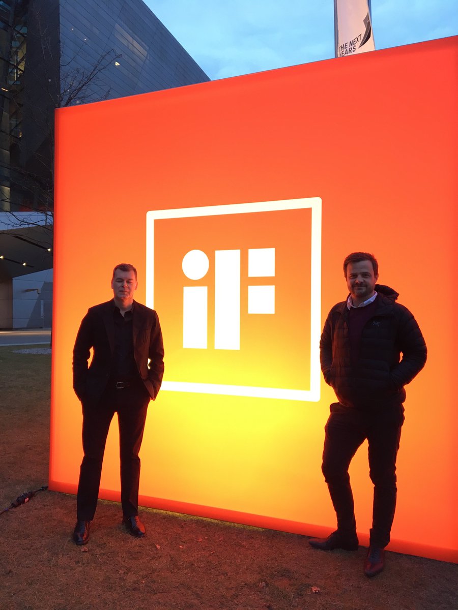 PrecipiceDesign's tweet photo. Tonight it's the @iFDESIGNAWARD ceremony. Our intrepid team of @scraso and @MilesHawley2 have flown from #NewYork to attend the glittering ceremony in #Munich #iFAward #awardwinners #meaningcentreddesign #designaward #iFdesignaward Great win for #khaler https://t.co/vRq2Iq0hsT