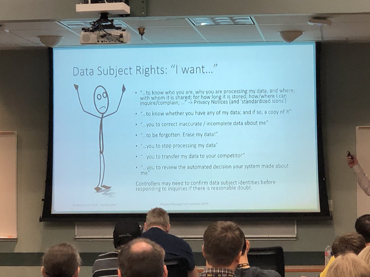 SinderzNAshes's tweet image. REALLY informative talk on #GDPR by @lostgravity at #BSidesAustin