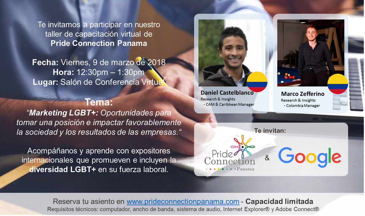 PrideConnectPA's tweet photo. Ya empezamos nuestro primer webcast de #PrideConnectionPA con el apoyo de nuestros amigos de @ThinkGoogleLA - no te lo pierdas, entra aqui para participar https://t.co/gIvpgGlZwE #LGBT #Panama #RedEmpresarial https://t.co/IJPKfuYfZf