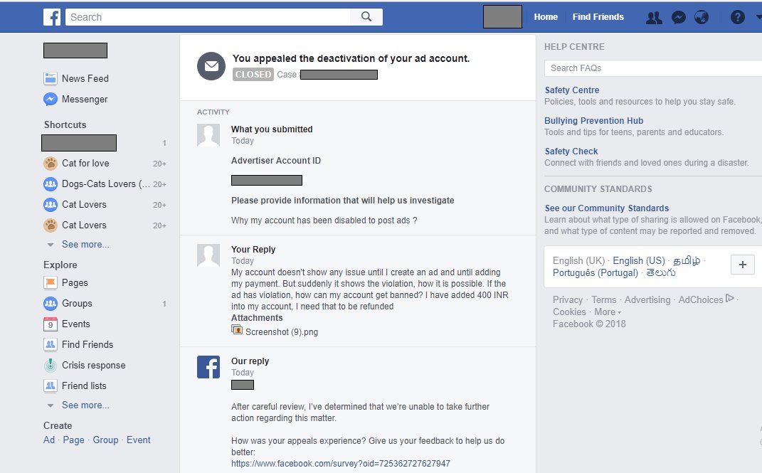 kumarsprem123's tweet photo. I have tired in contacting you guys @facebook @FacebookAds. My ad account has been disabled, I have added amount to my account, I need that amount be get refunded. I have appealed so many times, no reply so far. I have been redirected to various forms. #cheatingfb #fbprivacy https://t.co/aG6k91lTo3