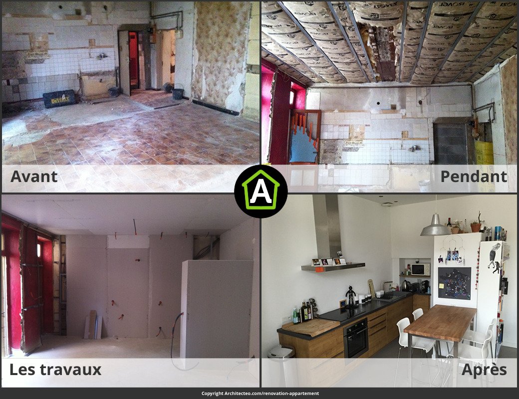 Rénovation complète d'une #cuisine ouverte sur salon : photos avant après architecteo.com/renovation-app… #deco