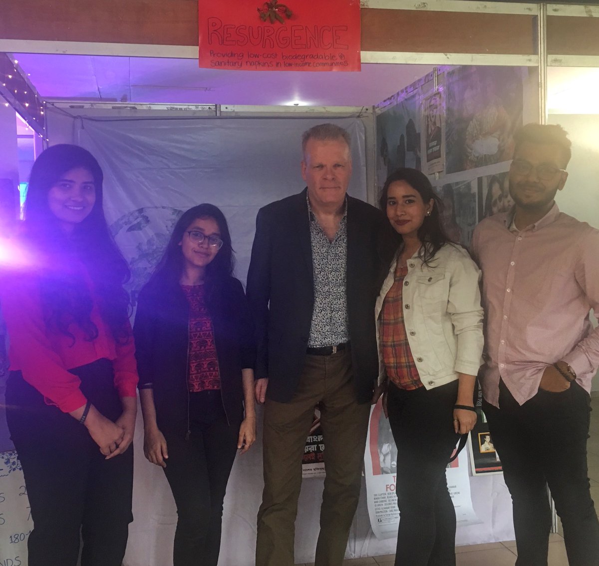 MashiyatRahman's tweet photo. With H.E. Mr. Mikael Hemnithi Winther, Ambassador of Denmark to Bangladesh, posing in front of our stall at #WILFEST. It has been extremely inspiring to have his support for our social enterprise, @resurgencebd. #IWD2018 #SRHR #ALL4SDG5 #PressForProgress #shEDDs #YouthDeliver https://t.co/VHkIVN5iKo