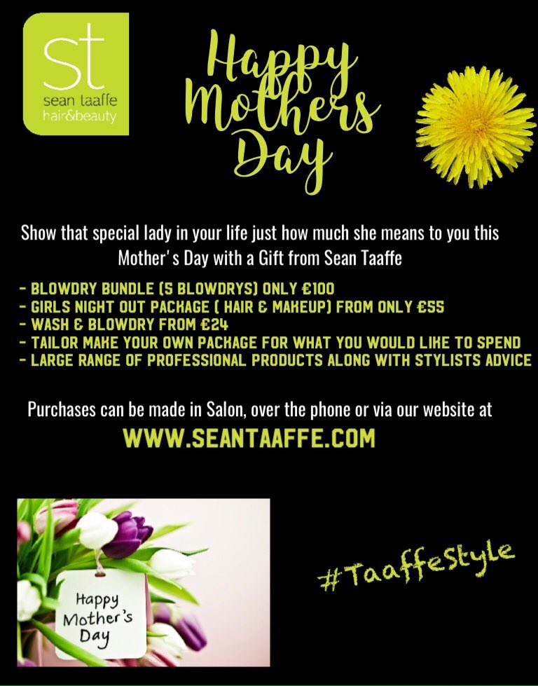 SeanTaaffeHair (@seantaaffehair) on Twitter photo Log onto seantaaffe.com to pick up the perfect Mothers a day gift #TaaffeStyle #MothersDay Log onto seantaaffe.com to pick up the perfect Mothers a day gift #TaaffeStyle #MothersDay