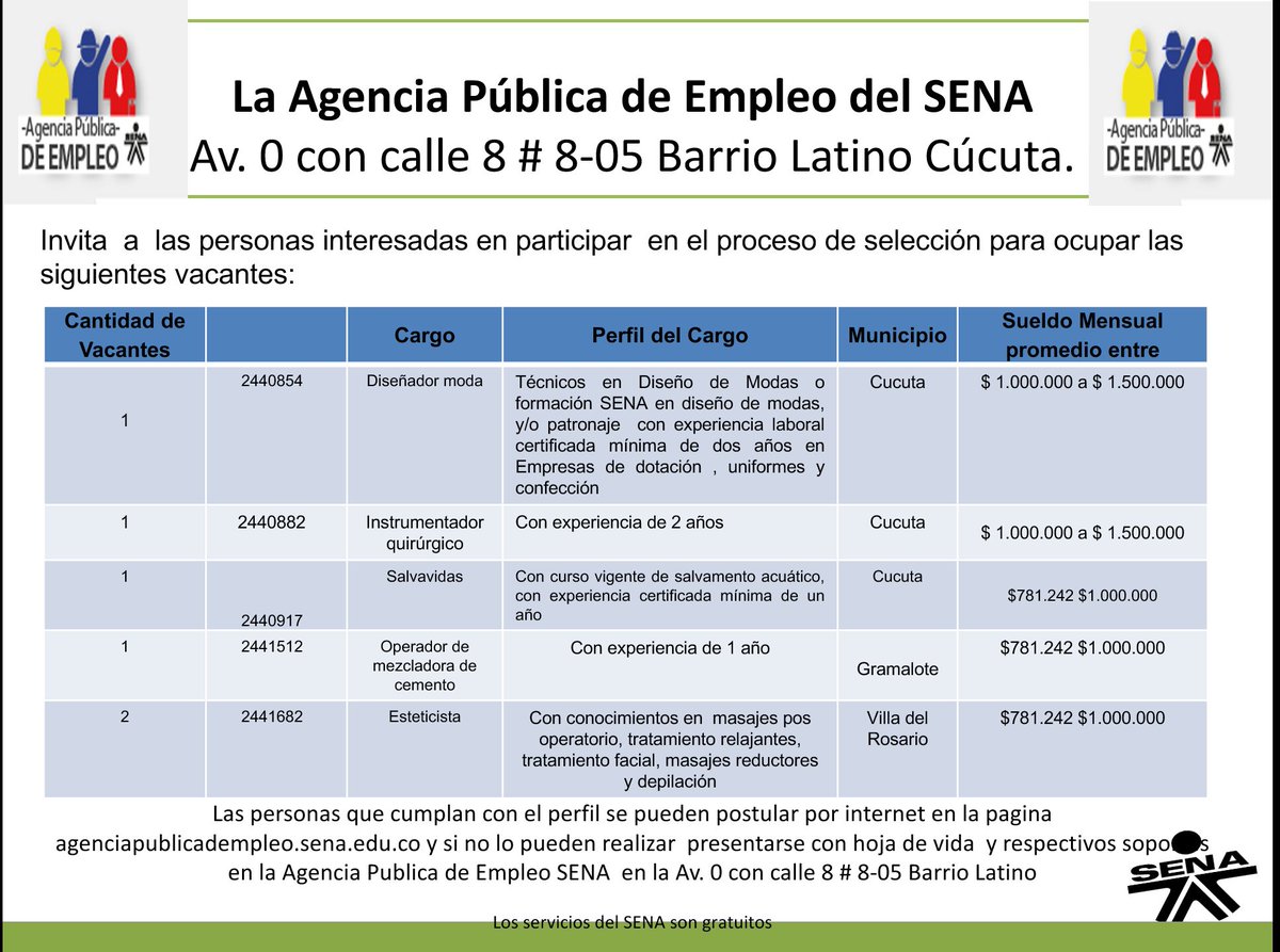 APESENACUCUTA's tweet photo. Oportunidad Laboral.Agencia Publica de empleo Sena.Cucuta https://t.co/6Opr55a7Lj