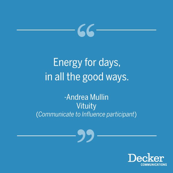 DeckerComm's tweet photo. Keep your audience tuned in with energyβwe'll show you how. #FeedbackFriday #CommunicateToInfluence https://t.co/Iq5cmBy792