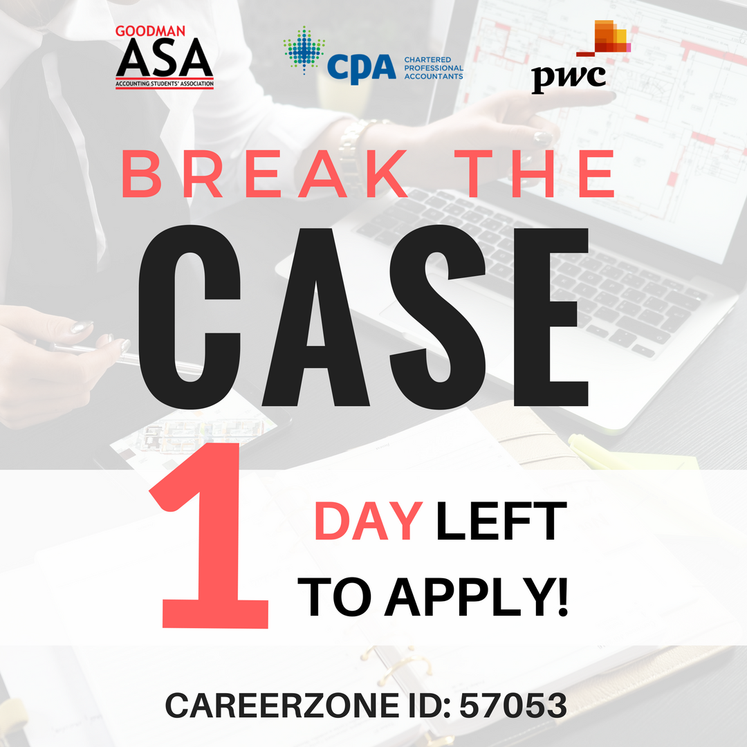 GoodmanASA's tweet photo. Interested in working with a team to solve a specific case? Well then, this is your last chance to apply for Break The Case! Deadline is at 11:59PM tonight, so don't wait until last minute! More info on our website or you can also check the CareerZone ID: 57053 https://t.co/uf4p9ZEmTf